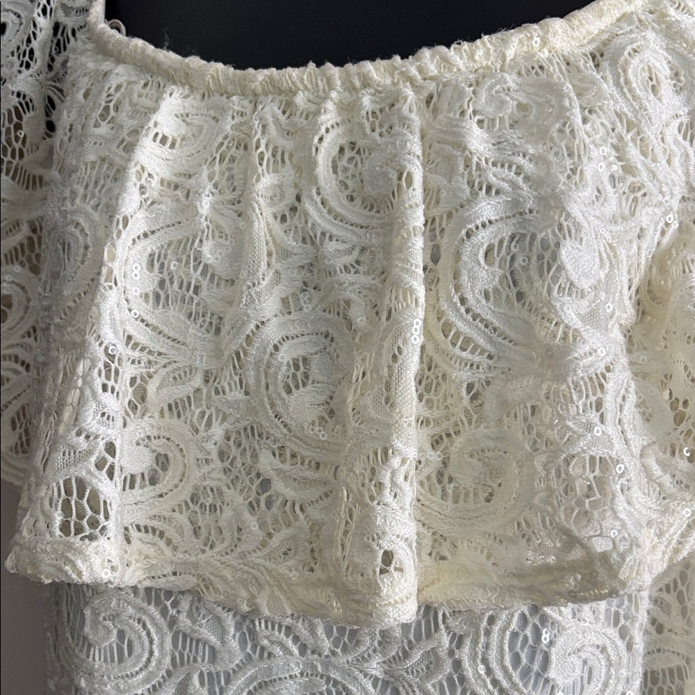 MARINA Ivory Lace Ruffle Mini Dress - Picture 5 of 8